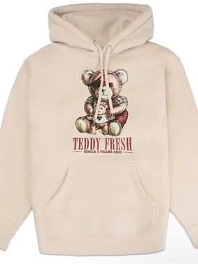 Teddy Fresh Cream Hoodie with Brown & Maroon Bear Graphic